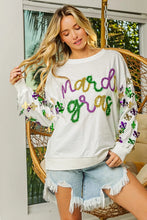 Load image into Gallery viewer, BiBi Fleur De Lis Sleeve Mardi Gras Pullover