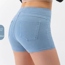 Load image into Gallery viewer, Denim-Look High-Waist Hip-Lifting Yoga Shorts – Slimming Tummy Control Fitness Shorts