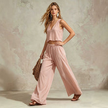 Load image into Gallery viewer, Women's V-Neck Sleeveless Camisole Top & Wide Leg Pants Set