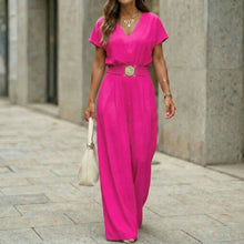 Load image into Gallery viewer, Women's V-Neck Belted Wide-Leg Jumpsuit | Elegant Commuter