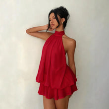 Load image into Gallery viewer, Women's Backless Halter Neck High-Waist Mini Dress with Puffy Skirt