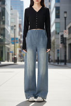 Load image into Gallery viewer, Retro Loose Straight-Leg High-Waist Floor-Length Wide-Leg Maternity Jeans