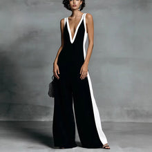 Load image into Gallery viewer, Women's Sleeveless V-Neck Contrast Color Wide-Leg Jumpsuit