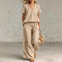 Load image into Gallery viewer, V-Neck Loose Short-Sleeve Top & Pants Set – 7 Colors, S–5XL
