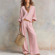Load image into Gallery viewer, Women's Casual Linen Vacation Set – Three-Quarter Sleeve Top & Full-Length Pants
