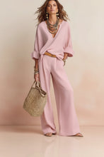 Load image into Gallery viewer, Women's Linen-Style Two-Piece Set – V-Neck Top & Wide-Leg Pants