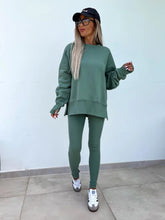 Load image into Gallery viewer, Women’s Casual Sweater Suit – Loose Split Top & Fitted Trousers Set
