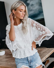 Load image into Gallery viewer, Women’s Lace Trim Top Short Sleeve Batwing Shirt