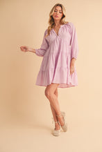 Load image into Gallery viewer, Notched Balloon Sleeve Tiered Mini Dress For Women–Trendy, Chic Style with Modern Balloon Sleeves, Tiered Layers for a Playful & Flirty Look
