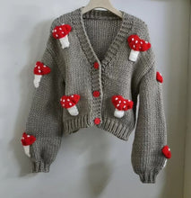 Load image into Gallery viewer, Women’s Mushroom Crochet Short Cardigan