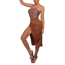 Load image into Gallery viewer, Sexy Tube Top Temperament High Slit Pure Color Sequins Evening Dress