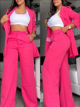 Load image into Gallery viewer, Women's Longline Open-Front Blazer & High-Waist Wide-Leg Trousers Suit Set – 8 Colors