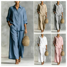 Load image into Gallery viewer, Cotton-Linen Shirt & Wide-Leg Pants Suit – 6 Colors, S–5XL