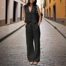 Load image into Gallery viewer, Women’s V‑Neck Button‑Front Vest & High‑Waist Pants Set