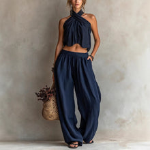 Load image into Gallery viewer, Women's Loose Sleeveless Top & Wide-Leg Pants Set – Linen Blend