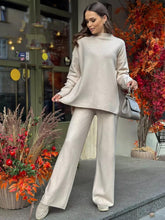 Load image into Gallery viewer, Women's Fine-Knit Mock-Neck Oversized Tunic Top & Wide-Leg Trouser Set