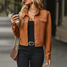 Load image into Gallery viewer, Faux Suede Cropped Jacket with Stand Collar — Vintage Short Coat / Fall Outwear