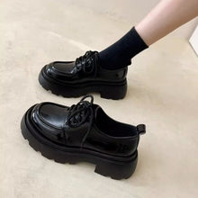 Load image into Gallery viewer, Women’s British Style Chunky Sole Leather Shoes – Trendy Loafers with Elevated Heel