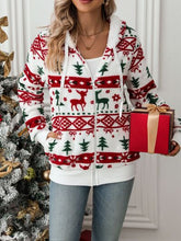 Load image into Gallery viewer, White Drawstring Christmas Element Zip-Up Hooded Jacket Winter Cute Stylish Holiday Outerwear For Her