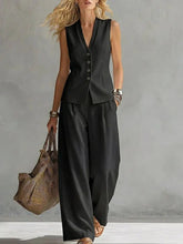 Load image into Gallery viewer, Women's Solid Linen Sleeveless Tank Top & Full-Length Pants Set