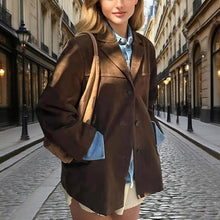 Load image into Gallery viewer, Suede-Look Blazer Jacket — V-Notch Lapel, Button-Front Casual Coat