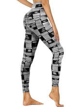 Load image into Gallery viewer, Cropped High-Waisted Leggings – Black & White Barcode Print