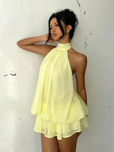Load image into Gallery viewer, Women's Chiffon Halter Mini Dress – High-Waist Open-Back A-Line Dress