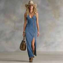 Load image into Gallery viewer, Button-Front Sleeveless Denim-Style Dress – Vintage, S–XXL