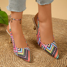 Load image into Gallery viewer, Women's Boho Geometric Print Slingback Stiletto Heels – Pointed Toe