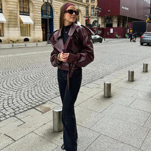 Load image into Gallery viewer, Loose Lapel Leather Jacket Fashion Cropped Tops Streetwear For Womens Clothing