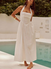 Load image into Gallery viewer, Black Ruched Halter Neck Midi Dress Sleek & Sophisticated Dress For Women