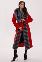 Load image into Gallery viewer, Genuine Silver Fox Virgin Wool Wrap Coat in Red