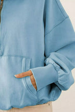 Load image into Gallery viewer, BiBi Stitch Detailed Elastic Hem Half Zip Fleece Hoodie