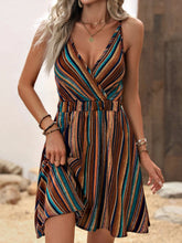 Load image into Gallery viewer, Women’s Deep V-Neck Striped Slip Dress