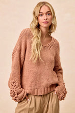 Load image into Gallery viewer, BiBi Chunky Knit Sweater with Flower Detail Sleeves