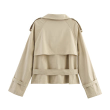 Load image into Gallery viewer, Women's Notch-Collar Short Trench Coat with Belt Buckle Detail