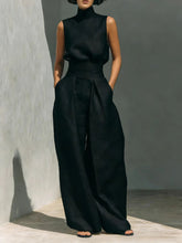 Load image into Gallery viewer, Women's Linen-Blend High-Neck Sleeveless Top & Wide-Leg Pants Set