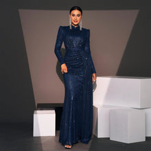 Load image into Gallery viewer, Long Sleeve Round Neck Sexy Slim Long Sequined Banquet Dress