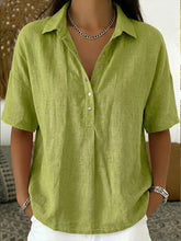 Load image into Gallery viewer, Short Sleeve Button Pullover Shirt – Solid Color Women’s Top
