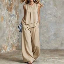 Load image into Gallery viewer, Women's Sleeveless Two-Piece Set – Solid Color Wide-Leg Pants & Top