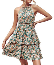 Load image into Gallery viewer, Summer Printed Halter Dress Fashion Boho Backless Ruffled A-Line Beach Dresses For Womens Clothing