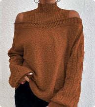 Load image into Gallery viewer, Women’s Elegant Off-Shoulder Turtleneck Sweater — Long Sleeve Knit Top