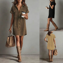 Load image into Gallery viewer, Women’s Retro Casual Corduroy Short Sleeve Shirt Dress