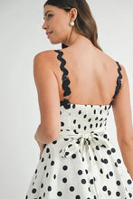 Load image into Gallery viewer, Polka Dot Mini Dress with Ricrac Trim Strap – Fun Polka Dot Pattern, Fluttering, Unique Ricrac Trim Strap, Playful and Stylish Mini Dress, Versatile Summer Dress