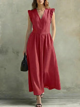 Load image into Gallery viewer, V-Neck Puff-Sleeve Dress with Pockets – Cotton Linen, 7 Colors