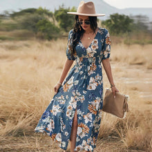 Load image into Gallery viewer, Floral Summer Beach Dress With V Neck Elastic Waist Dresses For Women