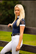 Load image into Gallery viewer, Short Sleeve Lace shirt- Navy