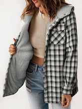 Load image into Gallery viewer, Plaid Snap Down Plush Hooded Jacket Soft & Warm Women Outerwear Cozy And Comfortable Jacket