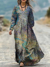 Load image into Gallery viewer, Women's Retro Chic 3D Print V-Neck Long-Sleeve A-Line Dress