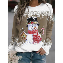 Load image into Gallery viewer, Snowman Printed Panel Loose Sweater – Casual Holiday Knit for Women